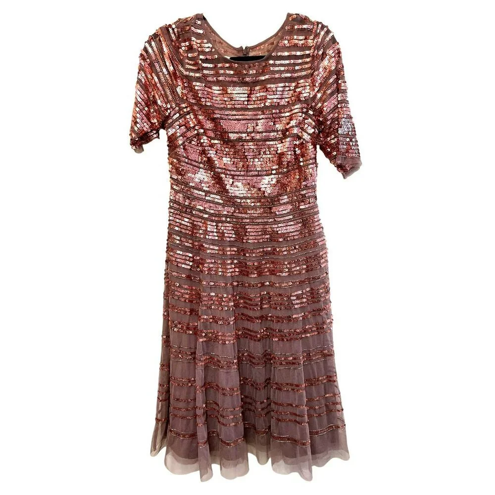 Johnny Was Sepia Mesh Copper Sequins Midi Dress Evening Sz 10 New